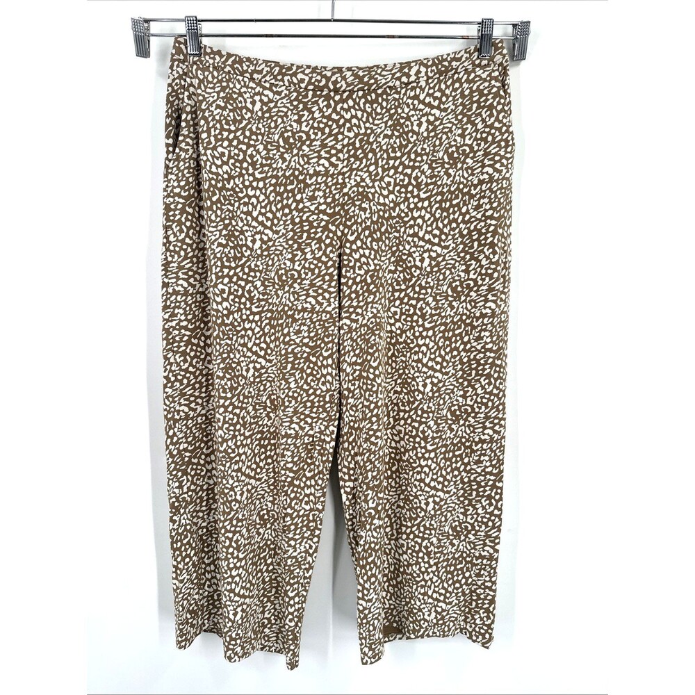 J.Jill Wearever Pants Large Wide Leg Pull On Brown Animal Print Soft Casual